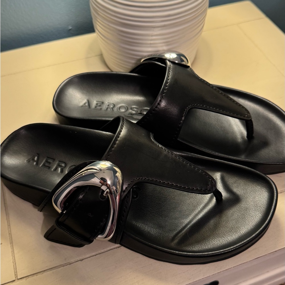 Aerosoles Black Sandals with Silver Buckle